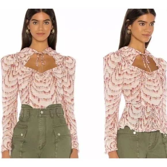 Divine Heritage x Urban Outfitters Collared Peplum XS Pink Puff Shoulder - Picture 1 of 8